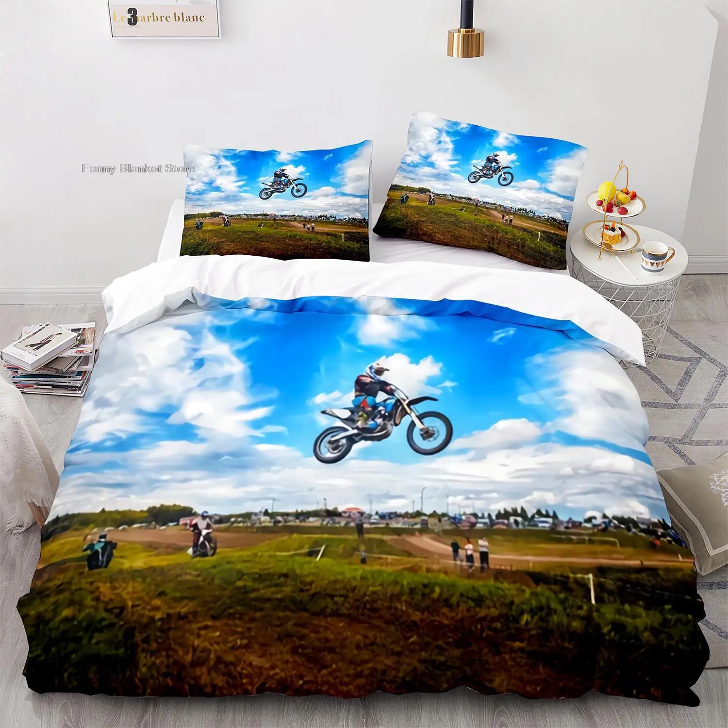 

New Extreme Sport Off-road Stunt Motorcycle Bedding Set Single Twin Full Queen King Size Bed Set Aldult Bedroom Duvetcover 004