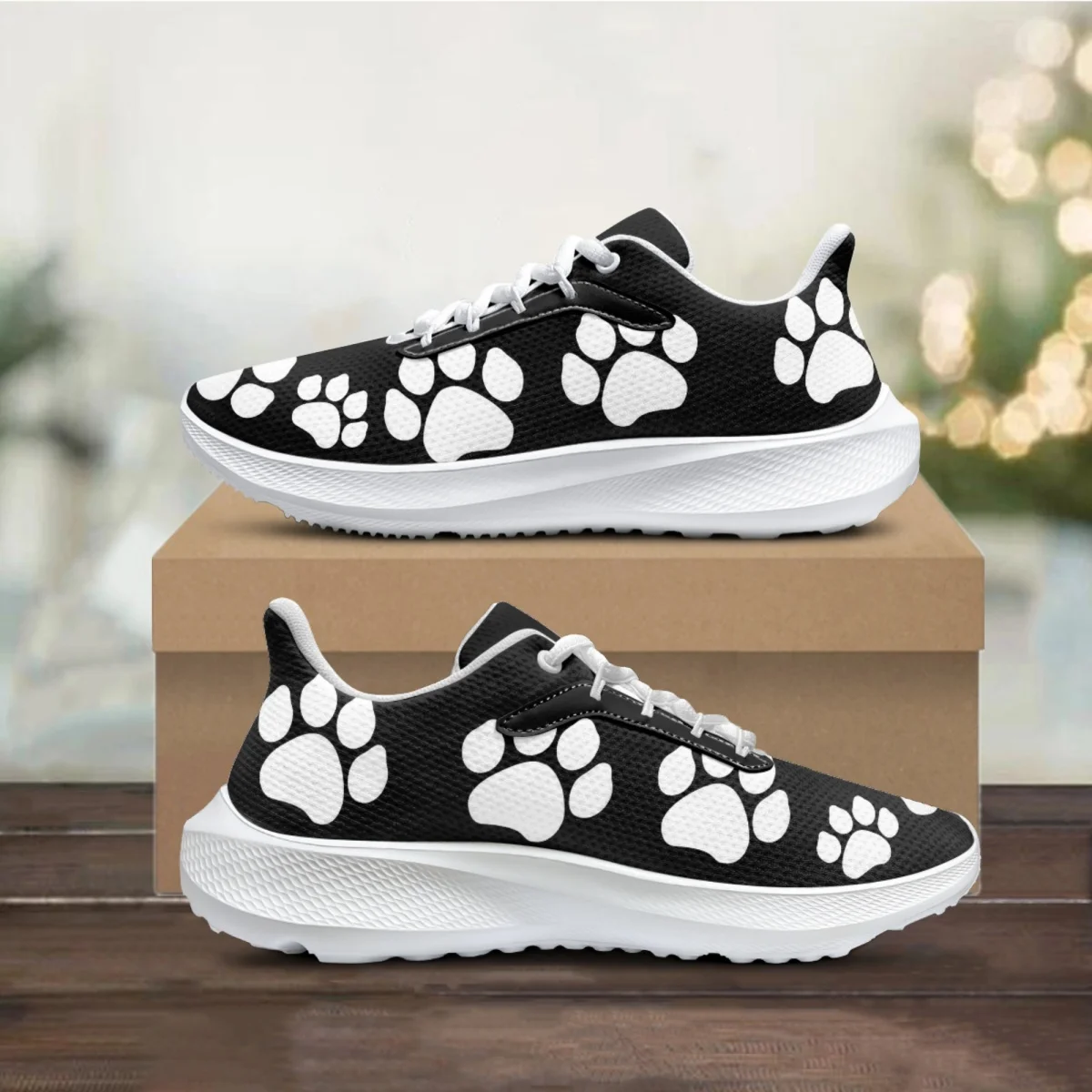 

Cartoon Dog Paw Prints Leisure Ladies Lace-up Air Mesh Sneakers Breathable Women's Walking Shoes Female Comfortable Flats Shoes