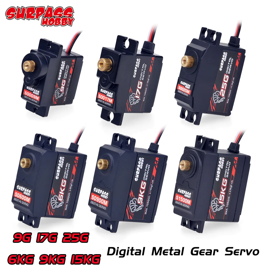 Сервопривод SURPASS HOBBY для радиоуправляемой машинки, 9 г 17 г 25 г 6 кг 9 кг 15 кг, металлическая шестерня, цифровой двигатель 25 т для самолета, робота, лодки, аксессуары для моделей, игрушечная деталь