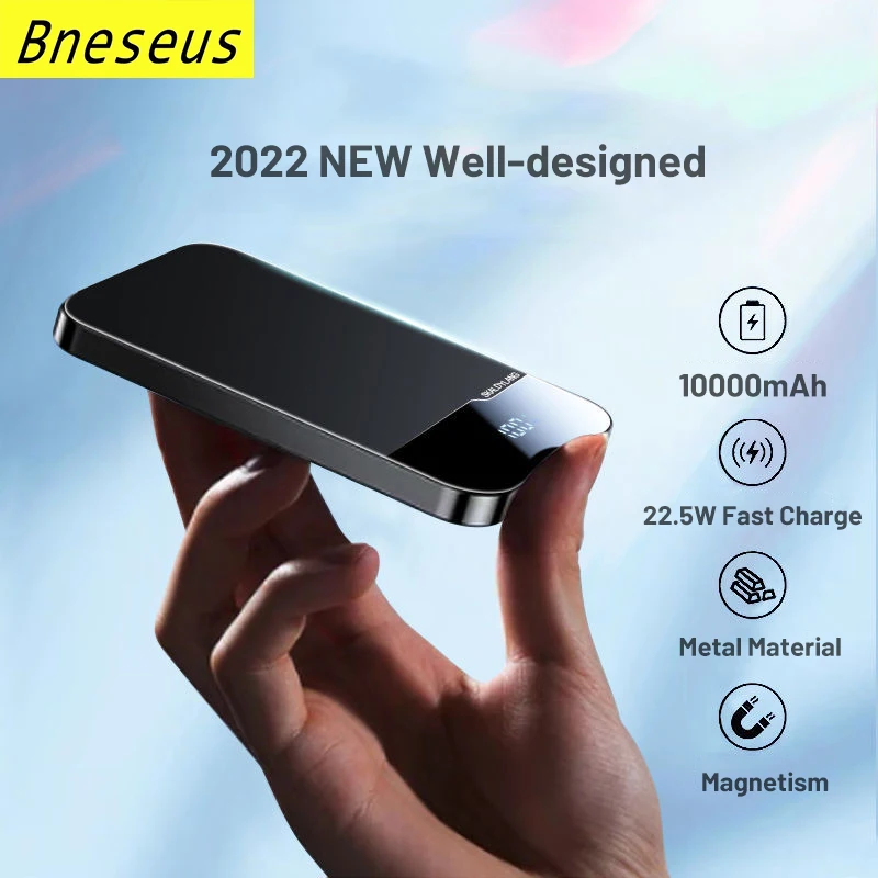 

10000mAh New Metal Glass Magnetic Power Bank Charger For iphone 12 13 14 Magnetic Wireless Digital Display External Battery Pack