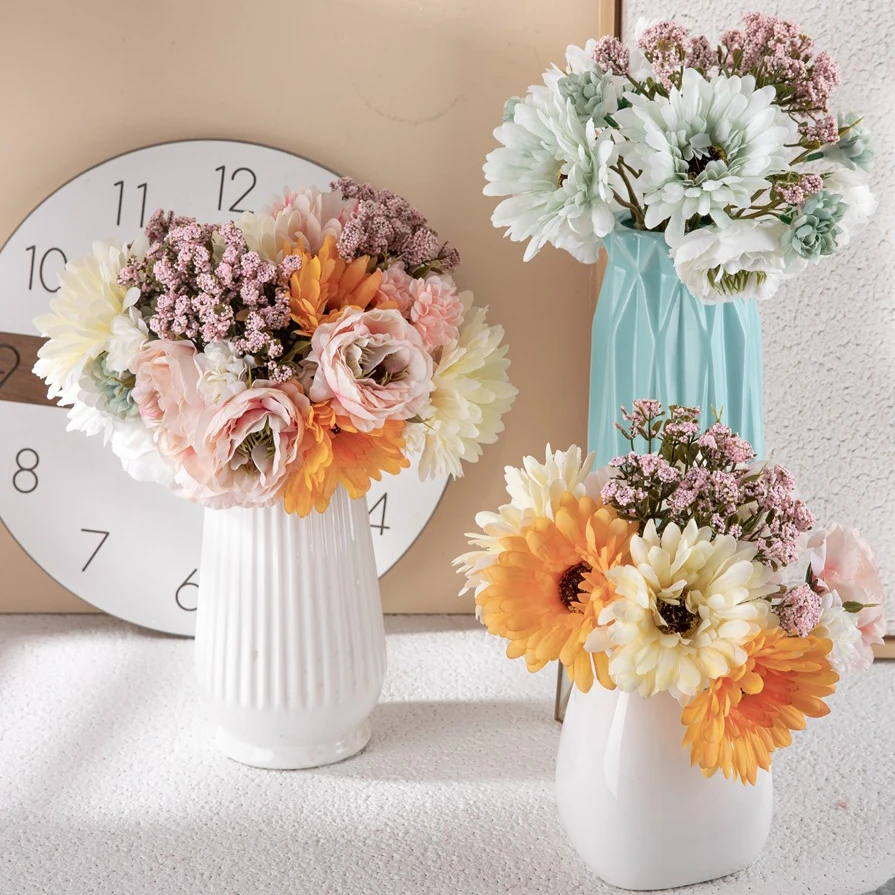 

Artificial Daisy Gerbera Flowers Bouquet Fake Sun Flower Hybrid Flowers for Wedding Bridal Bouquet Arrangement Home Vase Decor