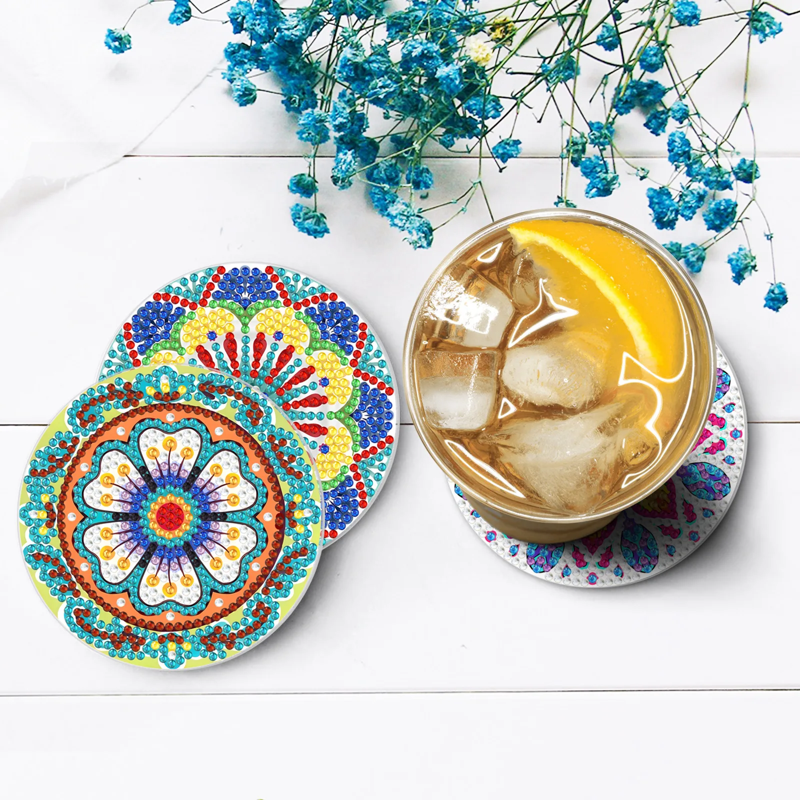 

8pcs/set DIY Diamond Painting Coaster With Holder Mandala Drink Cup Cushion Non-slip Table Placemat Insulation Pad Home Decor