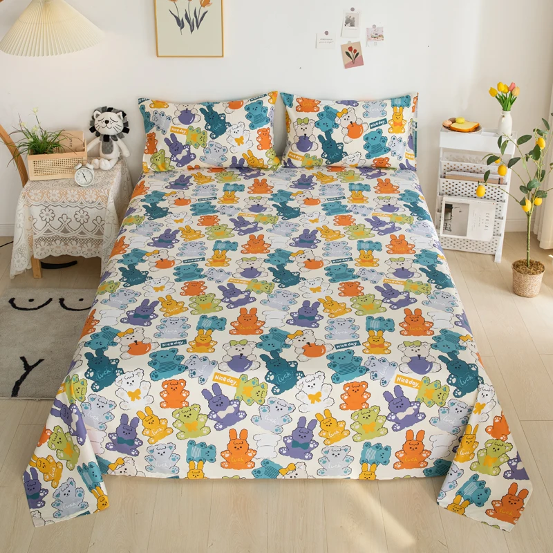 

1Pcs 100% Cotton Cute Bear Cartoon Sheet Versatile in All Seasons Breathable and Comfortable Queen King size