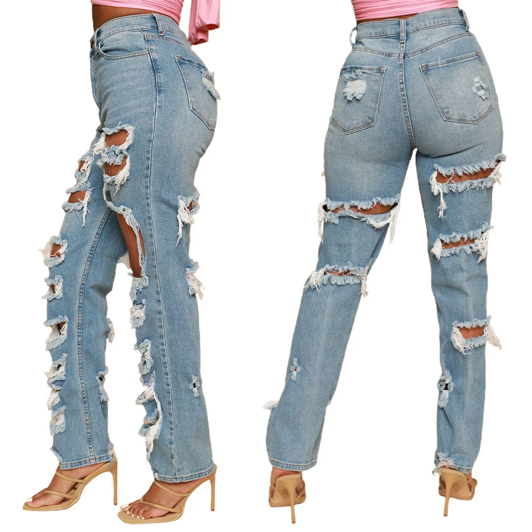 

Hot jeans,2023 Sexy Ripped Jeans Woman Baggy Women Holes Destroyed Broken Vintage Female Pants Trousers Distressed Designer Jean