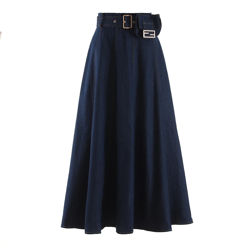 

PHOEBE HZ Korean All Season Blue Denim Half-body Skirt Female 2023 New Style Fashionable A Line Casual Midi Skirt Gentle Women