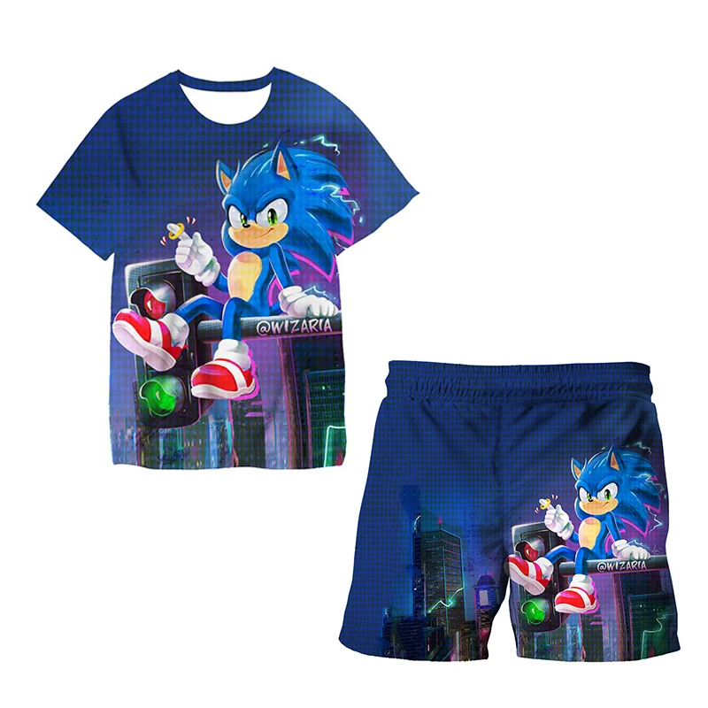 

Anime sonic 3D Print Anime Cool Funny T-Shirt suit Boys Short Sleeve Summer Tee+shorts Kid Fashion T-shirt Chilrden suit