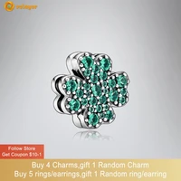 volayer 925 sterling silver bead pave four leaf clover clip charm fit original pandora bracelets for women jewelry making gift