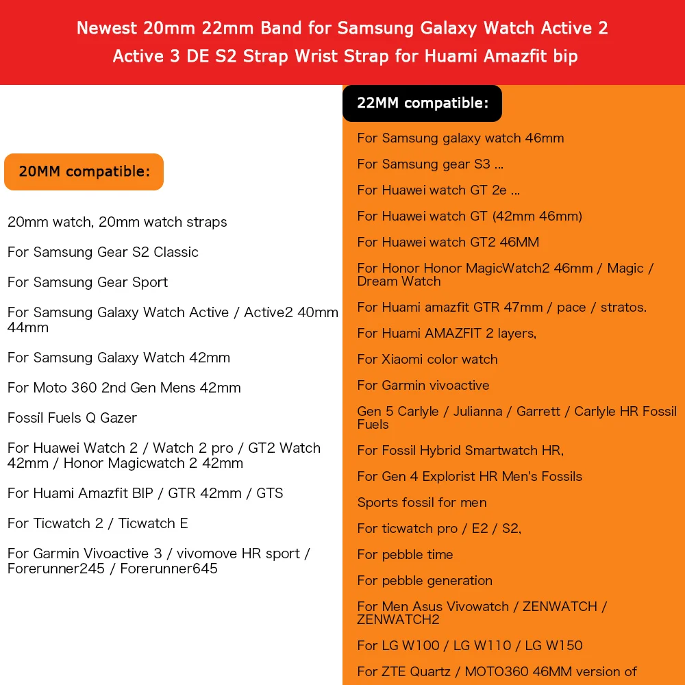 22mm 20mm band for Samsung Active 2 40mm/44mm strap Galaxy watch 3 41mm Gear s3 46mm/42mm correa bracelet Huawei watch GT2 strap