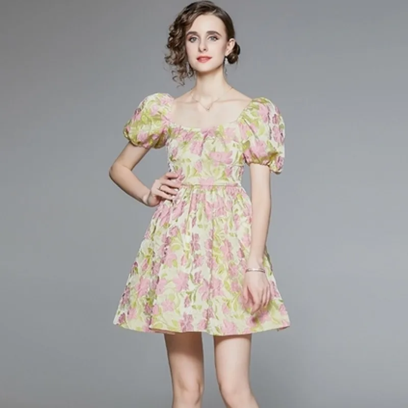 

Женское жаккардовое платье, привлекательное облегающее ТРАПЕЦИЕВИДНОЕ ПЛАТЬЕ во французском стиле с квадратным вырезом и пышными рукавам...