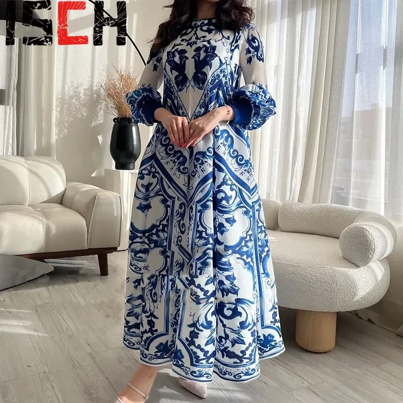 Осень 2024 плиссированное платье в этническом стиле элегантная женская одежда