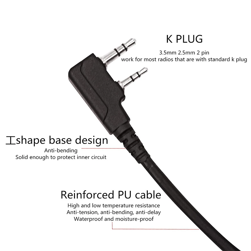 Tactical U94 Adapter Walkie Talkie Headset Cable for Baofeng UV-3R UV-5R BF-888S Kenwood TK-308 TK-320 TK-2312 TK-3212（Civilian）