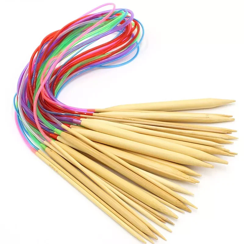 

Hot 18pcs 40/60/80/100/120cm Bamboo Circular Ring Sewing Needles 2-10mm Size Crochet Hook Thick Sweater Knitting Needles Carpet
