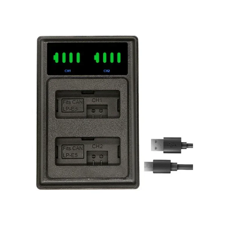 Двойное зарядное устройство со светодиодной подсветкой для Canon EOS 1000D 500D 450D Rebel XSi
