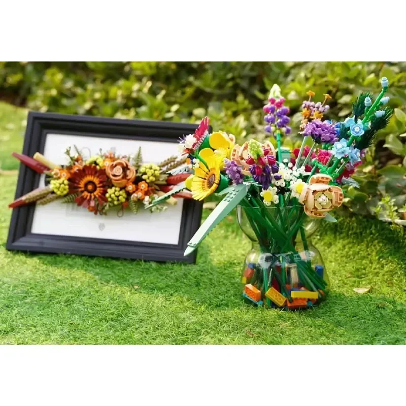 

new 10314 Fomantic Flower Rose Dried Flower Centrepiece Building Block Bricks Toy DIY Potted Illustration Holiday Gifts In Stock
