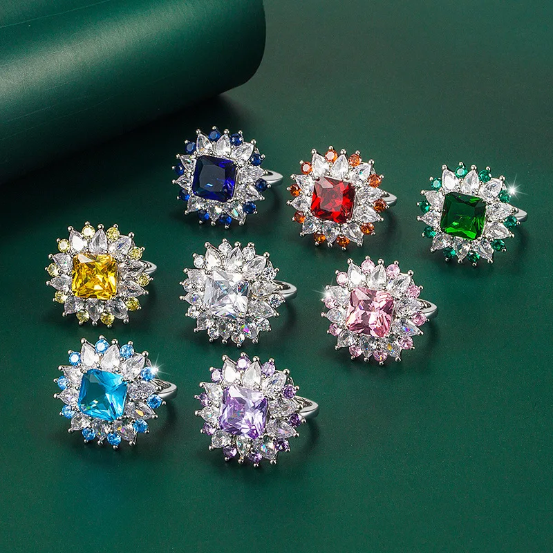 

Uilz 2022 Fashion New Retro Multicolor Sunflower Rings Colorful Crystal Flower Zircon Open Adjustable Versatile Romantic Rings