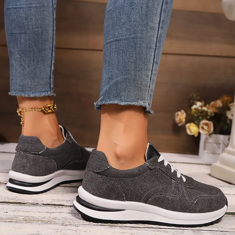 Lucyever синие холщовые кроссовки на шнуровке женские осенние спортивные платформе