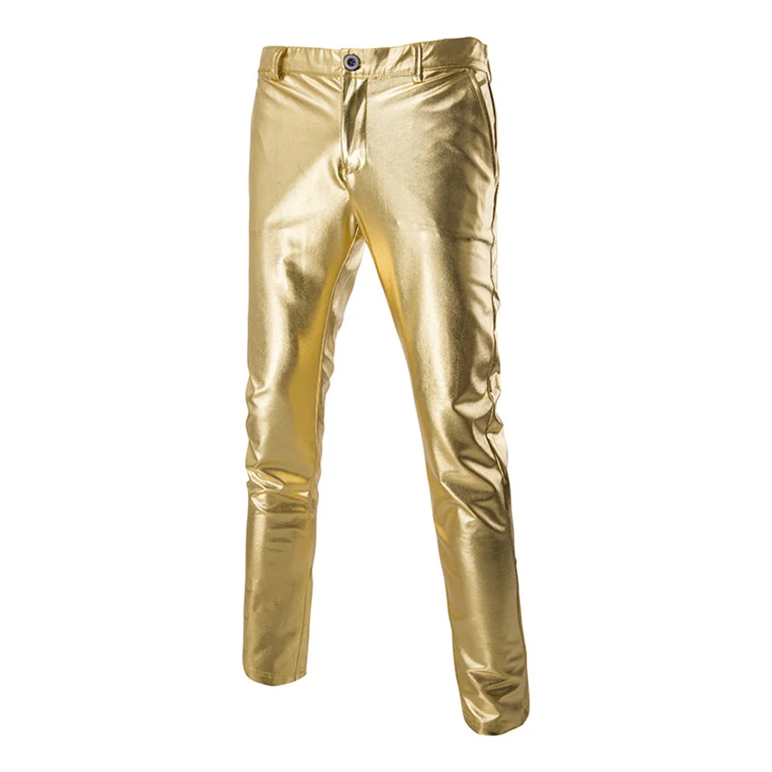 

Gold Silver Metallic Man Slim Pants Night Club Hip Hop Stage Dance Pants Men Party Singing Fashion Fit Straight Leg Trousers