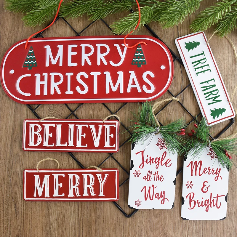 

Iron Merry Christmas Sign Plaque Xmas Tree Hanging Ornaments Pendant Christmas Decoration For Home Door 2024 New Year Noel Gift