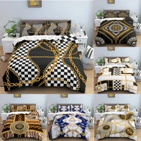 luxury bedding set 3d geometric duvet cover gold chain quilt cover with zipper queen double comforter sets bedroom decor