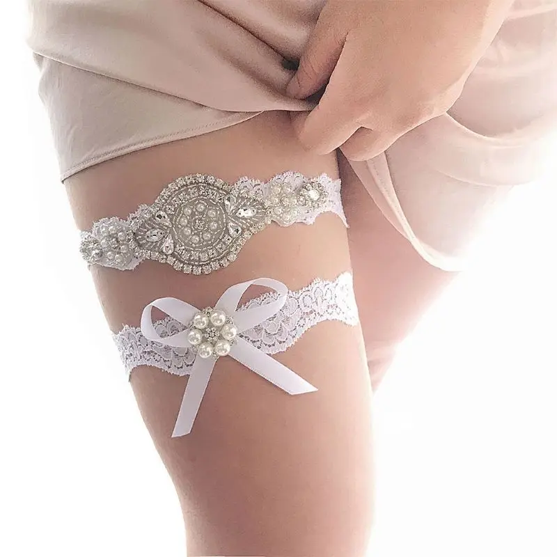 

2Pcs/Set Women Wedding Bridal Floral Lace Thigh Rings Elastic Leg Garters Rhines