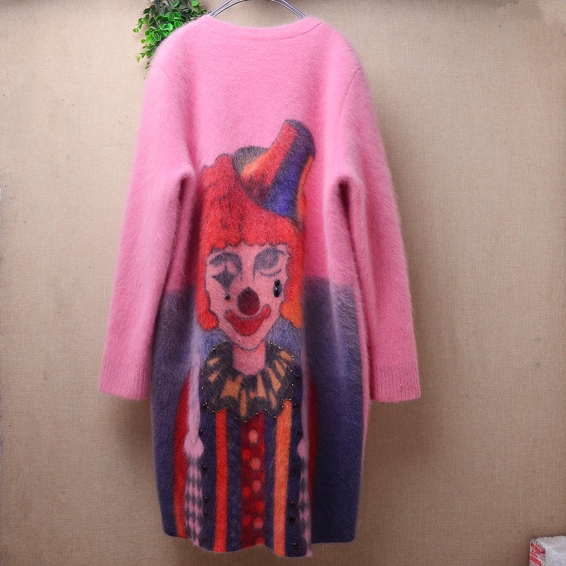 

04 Женская осенне-зимняя трикотажная одежда из ангорской шерсти с длинным рукавом и V-образным вырезом