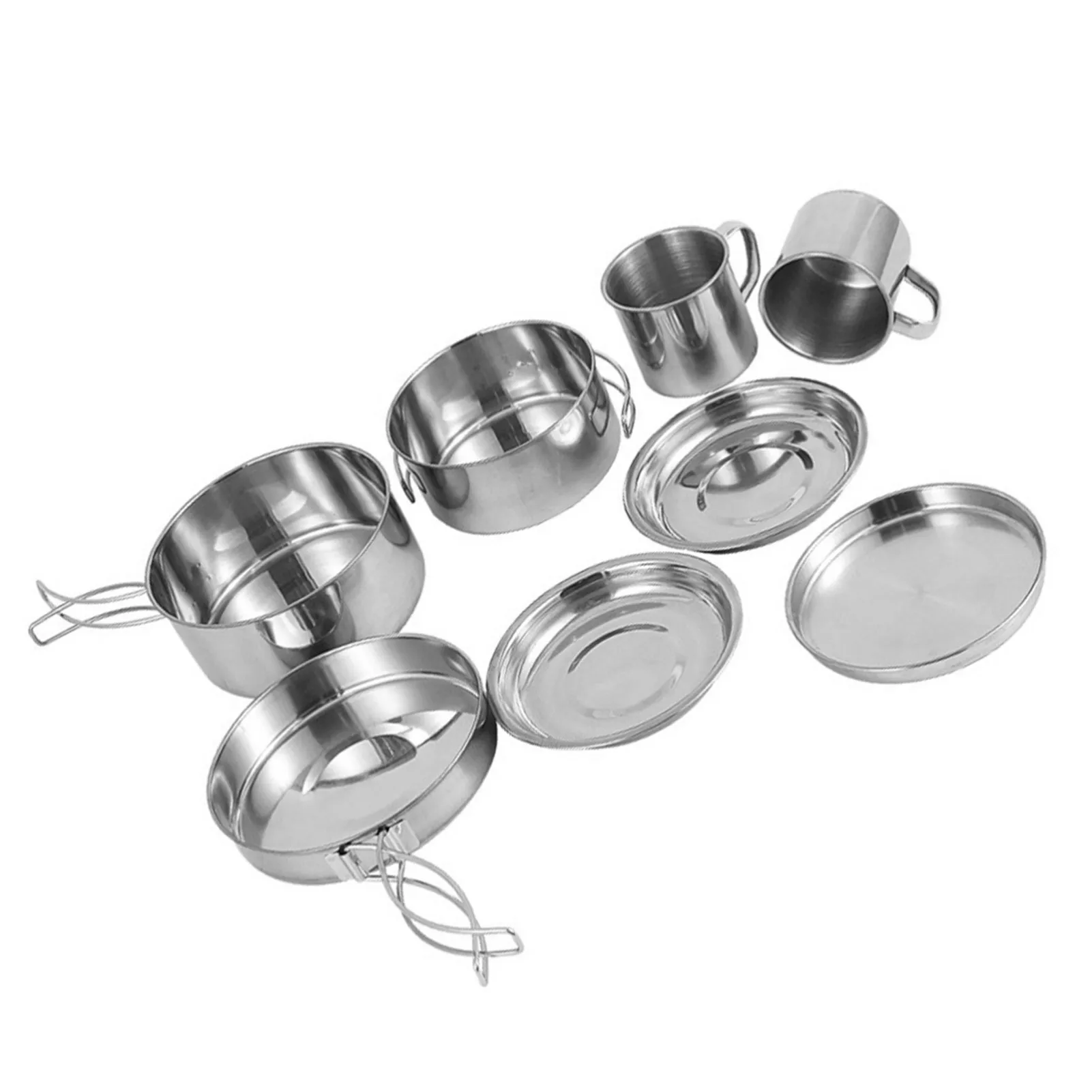 

Stainless Steel Cookware Set Outdoor Camp Cooking Set Folding Camping Pot Frying Pan Bento Pot For BBQ Picnic Backpacking