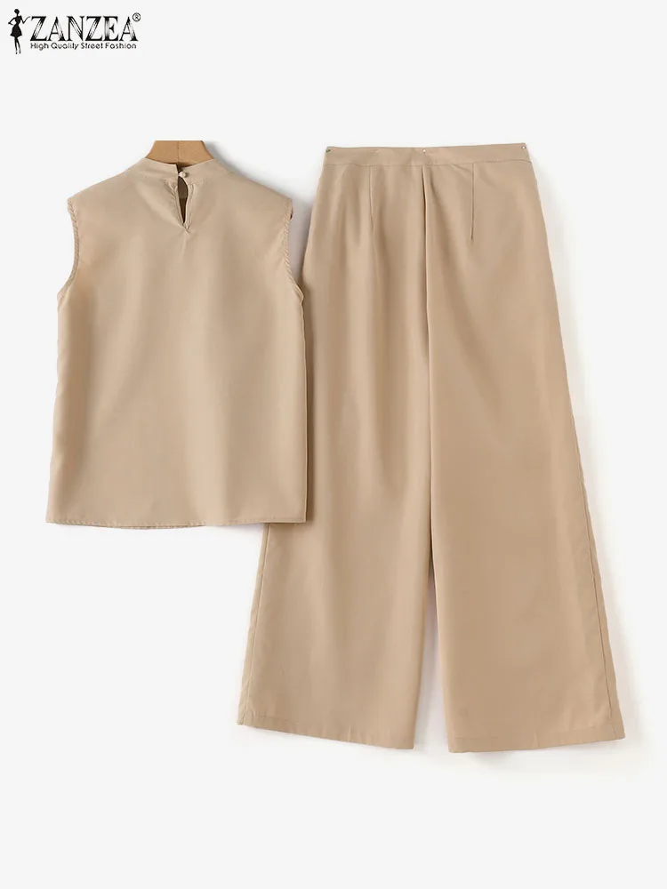 Костюм брючный женский летний однотонный без рукавов элегантный офисный костюм