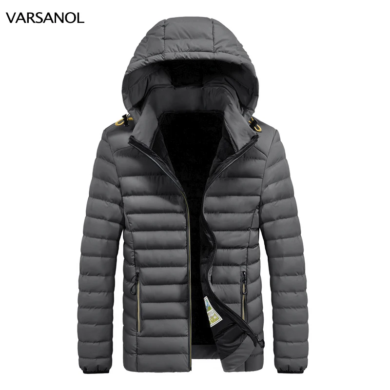 VARSANOL Winter Mens Parkas Thick Zipper Jackets 2022 Warm Male Clothing Outside Coats Solid Color Hooded Parkas Men Plus Size
