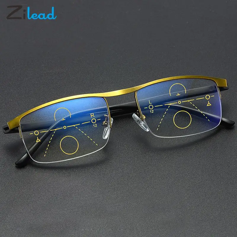 

Zilead Multifocal Progressive Reading Glasses Men Women Far Near And Dual-use Anti-blue Light Half Frame Presbyopic Eyewear +1+4
