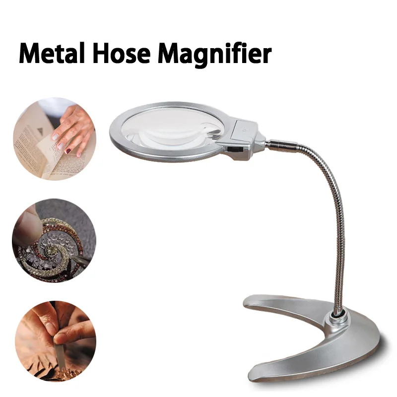 

Metal Hose Magnifier Bendable 360 Degree Adjustment Foldable Desktop Reading Repair LED Lighting 130mm Desktop Magnifying Glass