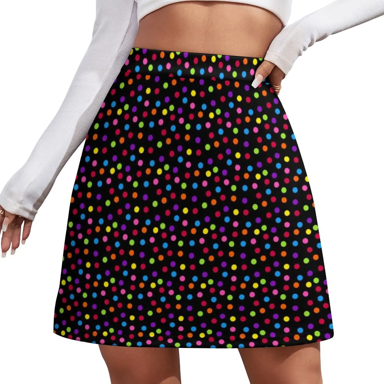 

Polka Dot Skirt Woman Rainbow Spots Print Vintage Mini Skirts Summer Street Wear High Waist Custom Oversized Casual A-line Skirt
