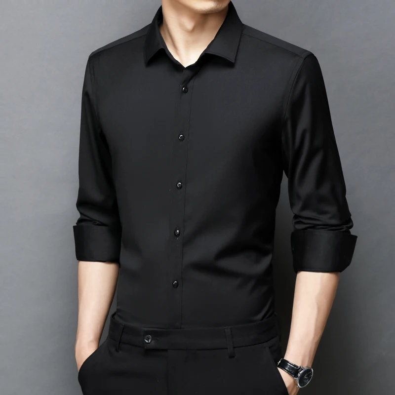 Men's Long Sleeve Shirts Business Casual Solid Color Premium Bamboo Fiber Commuter Slim Shirts All Match Shirts Wholesale