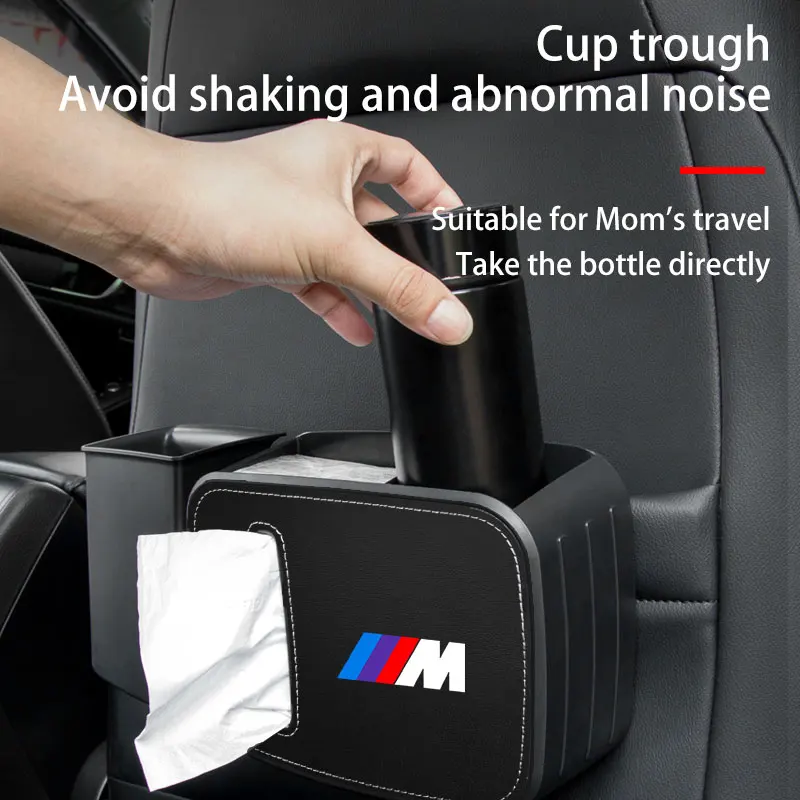 1pcs Car Seat Back Trash Bin Storage Box Drink Holder Organizer For BMW M E36 E46 E90 E60 F10 F30 E39 F20 E87 E92 G30 X5 E70 E91