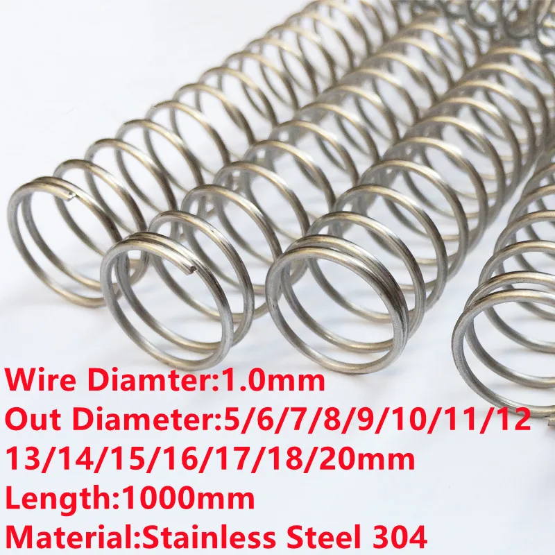 

1PCS 1 Meter Pressure Spring Stainless Steel Y-type Compression Spring,1mm Wire Dia*5/6/7/8/9/10/12/13/14/15/20mm Out Dia*1000mm