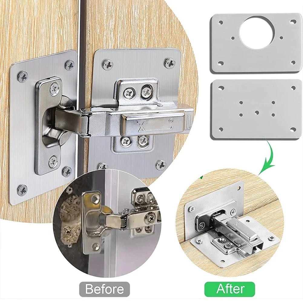 

Flat Dropship Door Plate Kit Hinge Cupboard Kitchen Mounting 2pcs With Cabinet Fixing Plate Brackets Repair Brace Holes Hinge
