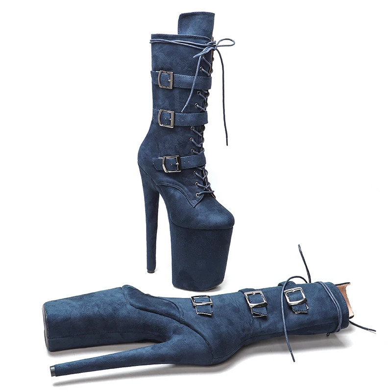 Leecabe  23CM/9inches Navy Suede Pole dance shoes High Heels Pole Dance boot