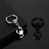 trendy black stainless steel scorpion dangle earrings for women men gothic hanging ear jewelry statement pendant hoop earrings