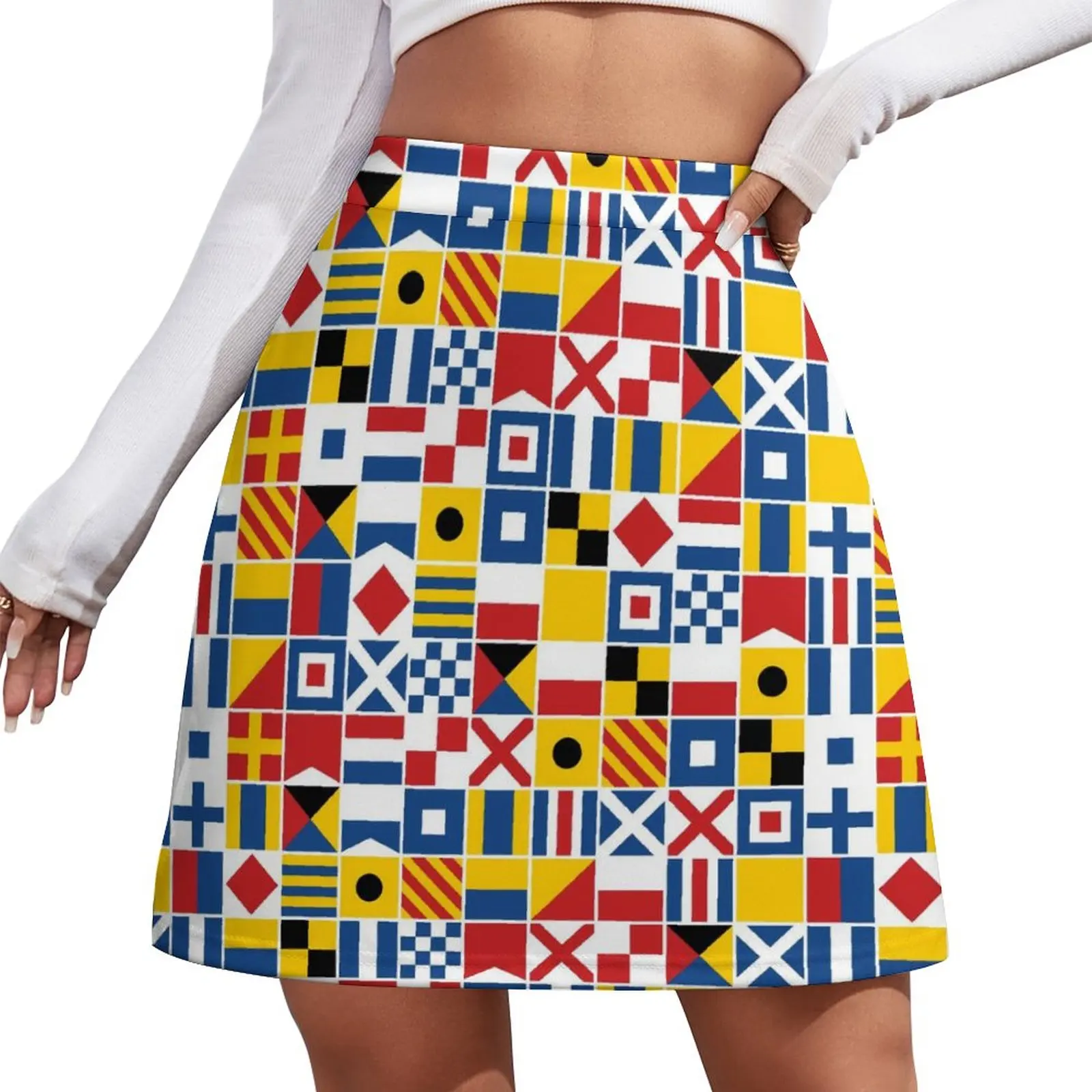 

Funny Letter Print Skirt Ladies Nautical Signal Flags Kawaii Mini Skirts High Waist Design Y2K Casual Skirt Big Size