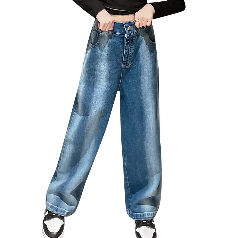 Купи Big Girl Denim Pants Gradient Girl Wide Leg Pants Casual Style Trousers For Children Spring Autumn Kids Clothes 6 8 10 12 14Yrs за 900 рублей в магазине AliExpress