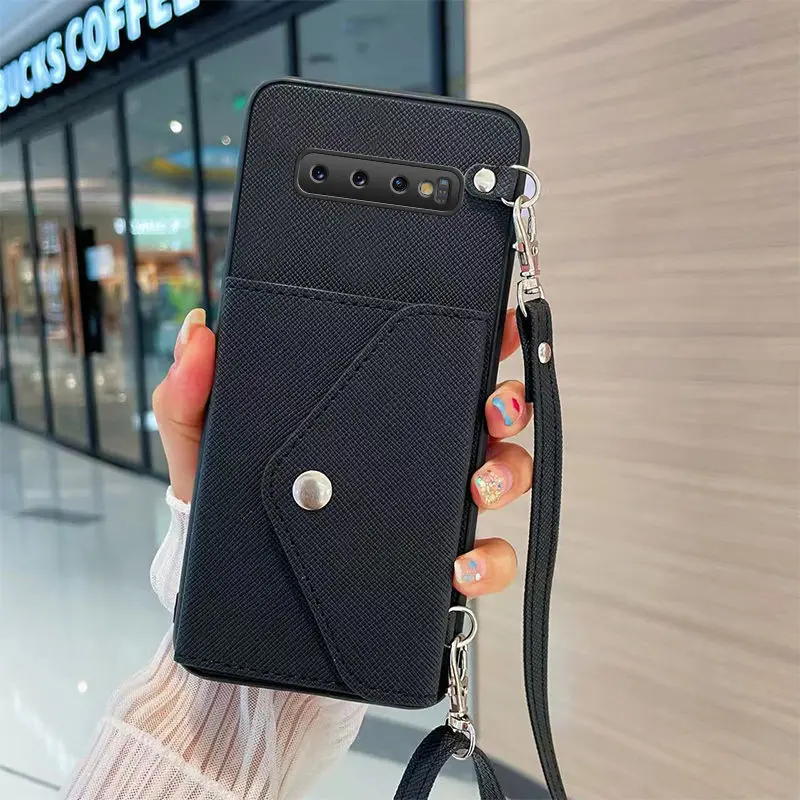 

Suitable For Samsung Galaxy S10 PLUS Leather Soft Phone Case, Change Card Bag, Crossbody Strap Lanyard