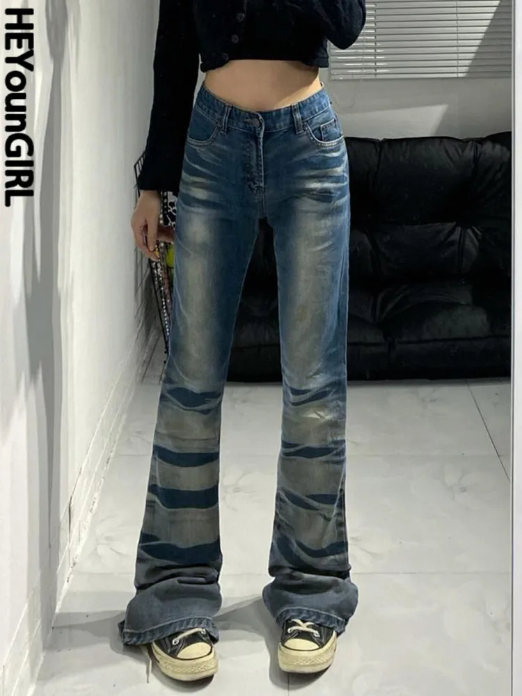 

Женские винтажные джинсы HEYounGIRL с высокой талией в форме царапин, Повседневная Уличная одежда, Капри, модные брюки 2022 Y2K, джинсовые брюки для ...