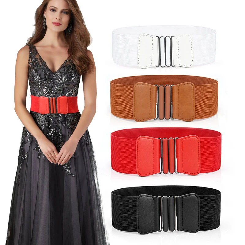 

Waist Belts Women Skinny Elastic Ceinture Fashion Lady Stretch Elastic Leather Wide Belt Dress Adornment For Femme Waistband