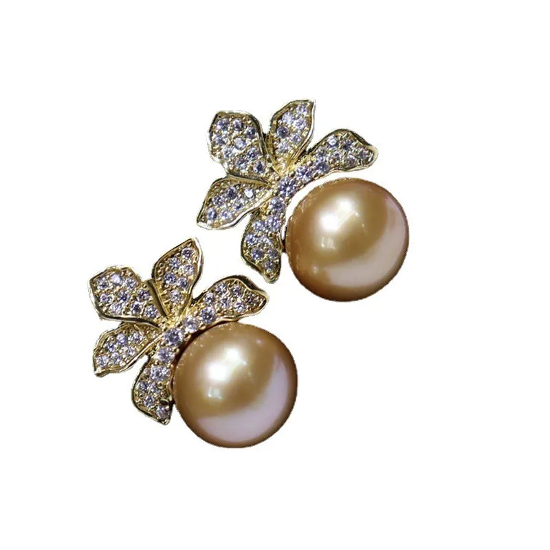 

YKNRBPH Women's New freshwater pearl earring niche 9-10mm round temperament high-end atmosphere tide earrings