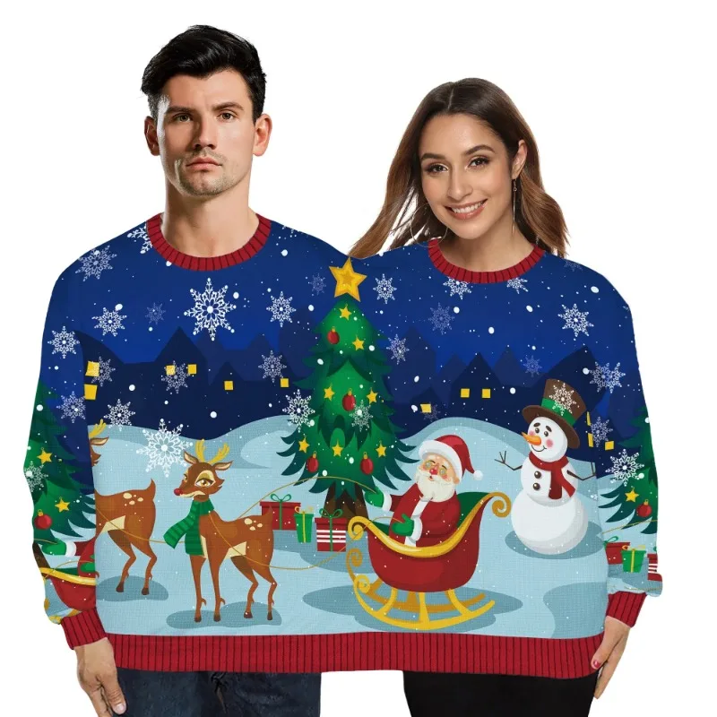 Teanoon рождественские Парные свитшоты с 3D принтом Санта Клауса пуловер для двух