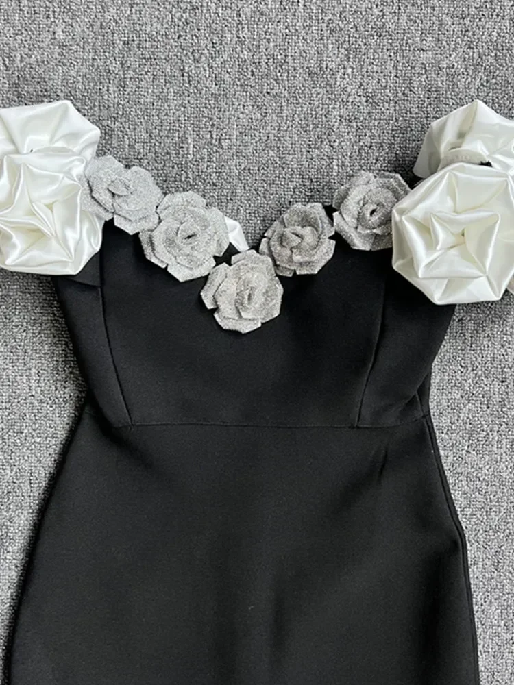 Женское летнее сексуальное платье знаменитостей с открытыми плечами и черным