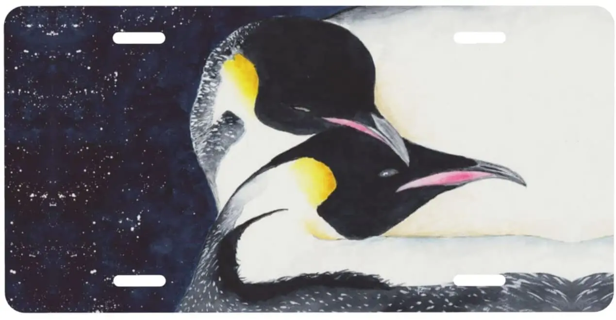 

Car Front License Plate Penguins Couple License Plate Decorative Vanity Tag Metal Car Plate Novelty Aluminum Home Decor