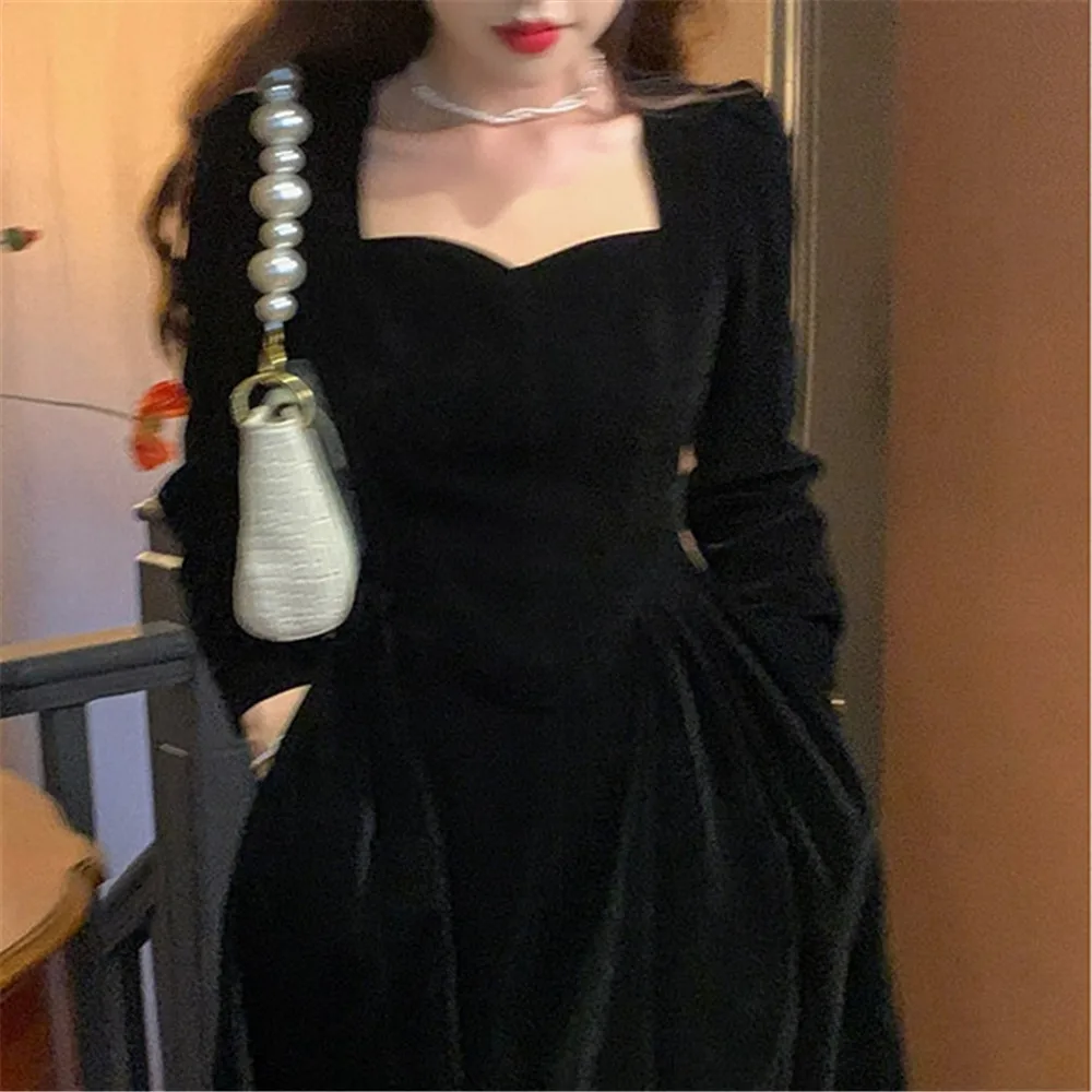 

Retro Dress Lady Long Sleeves Midi Dress Women Spring Autumn