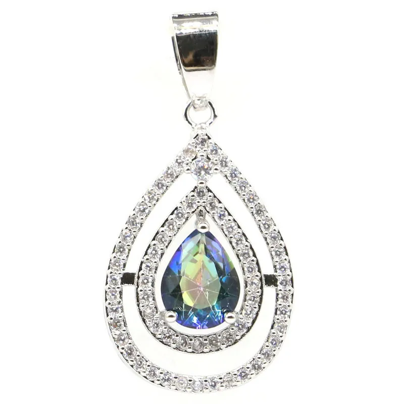 

33x17mm New Statement Fire Rainbow Violet Topaz Pink Morganite White CZ Birthday Gift Silver Pendant