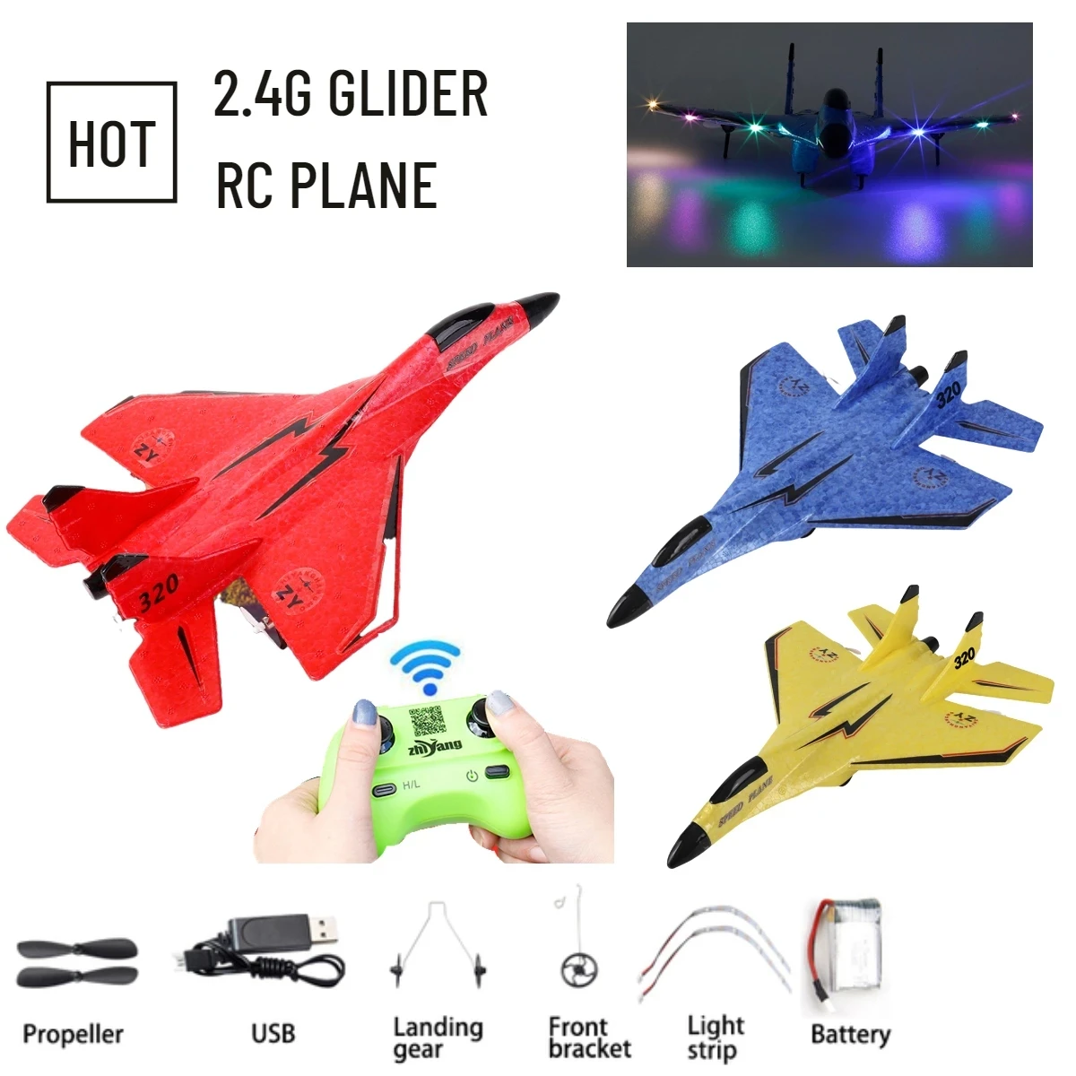 

2.4G RC Drone Remote Control Glider LED Fixed Wing Aircraft MIG 320 Foam Dron Electric Outdoor Plane Gift Toys for Kids Boys