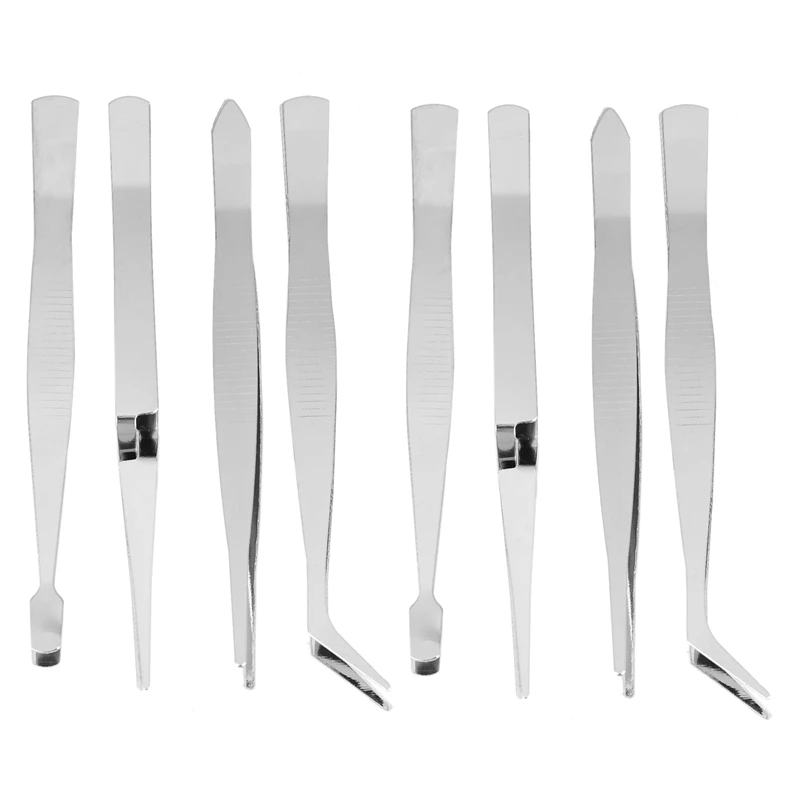 

Hot 8Pcs/Set Precision Tweezers Stainless Steel Thick Electronics Forceps Eyebrow Tweezers Anti-Skid Tools